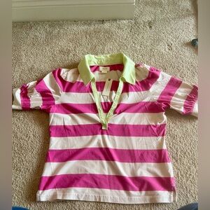 NWT Anthropologie Maeve Pink and White Striped Polo Shirt